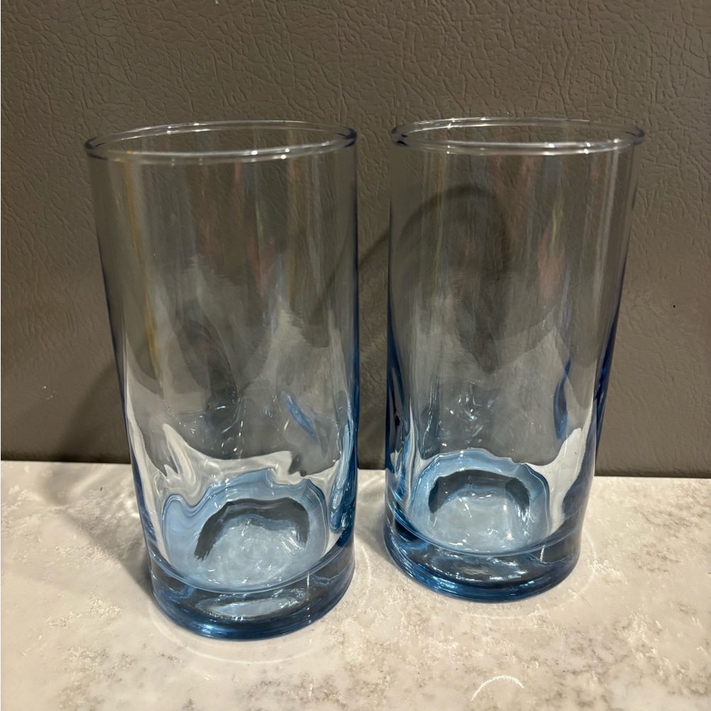 Blue Glass Tumbler Set Libbey Crisa pinch 6”